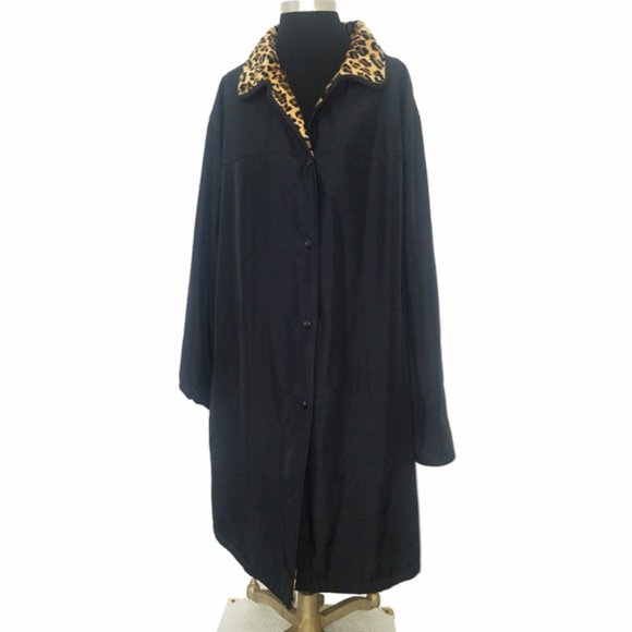 Plus Size Black Reversible Leopard Print faux Fur Coat 1X - Picture 1 of 11